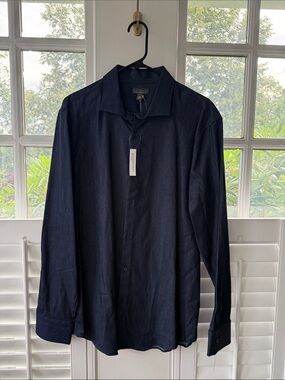 NWT Nordstrom Men's Navy Long-Sleeve Button-Up Shirt Large